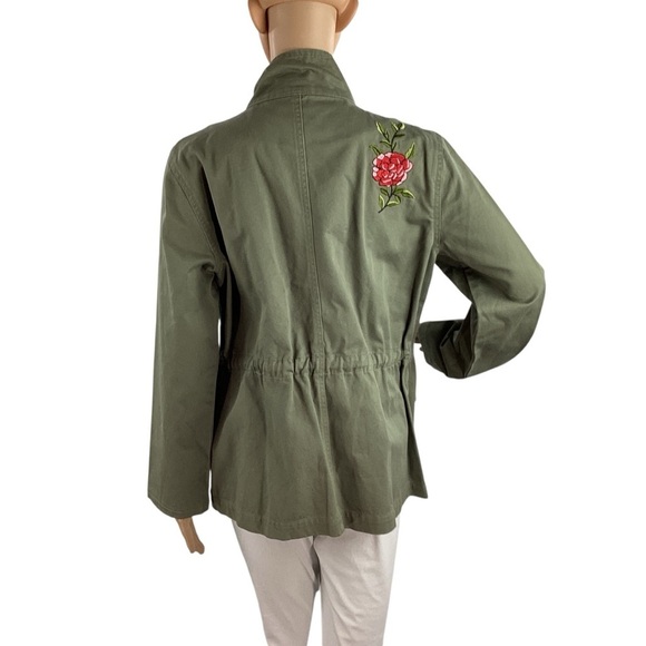 LOFT Olive Green Utility Jacket Embroidered Zip Front M - Picture 5 of 7